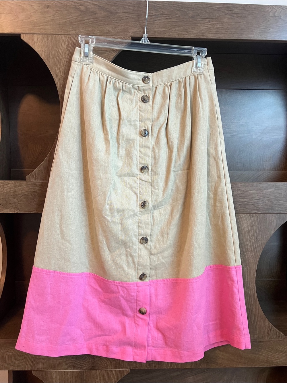 J.Crew Colorblock Button-Front Midi Skirt - Beige & Pink